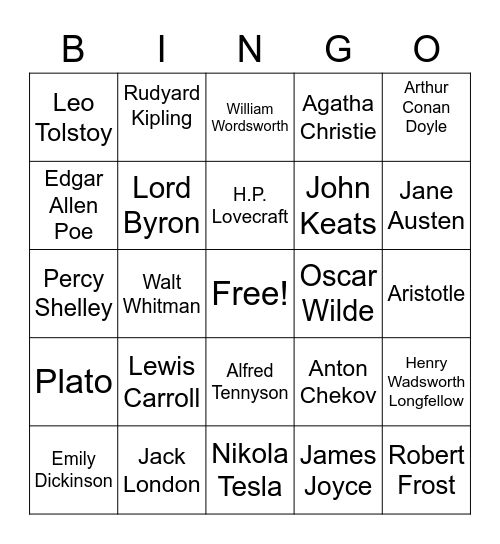 Authors Bingo Card