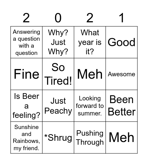 How Are You Doing Bingo Card