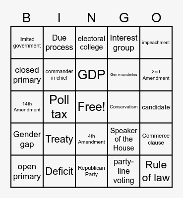 Gov Bingo card Bingo Card