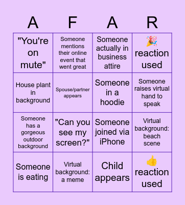 AFAR BINGO! Bingo Card