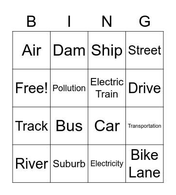 Changes in Transportation Bingo Card