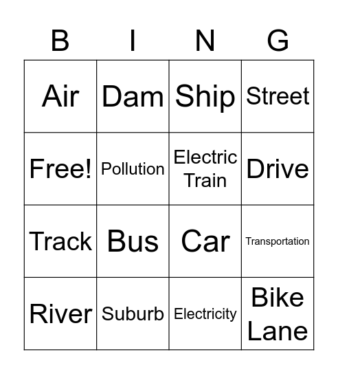 Changes in Transportation Bingo Card