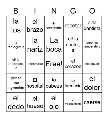 Spanish Vocab Bingo Card