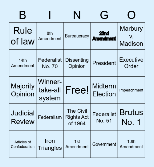 AP GOV VOCABULARY BINGO Card