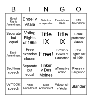 Civil Liberties and Civil Rights Bingo Card