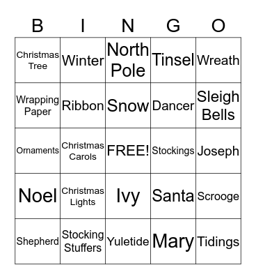 CHRISTMAS Bingo Card