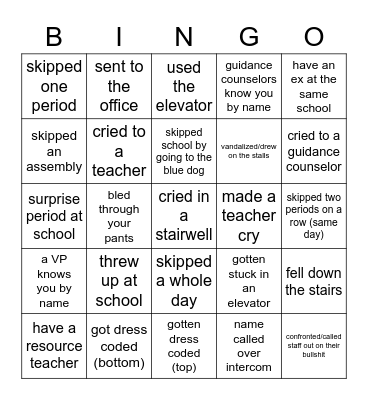High School Bingo Card
