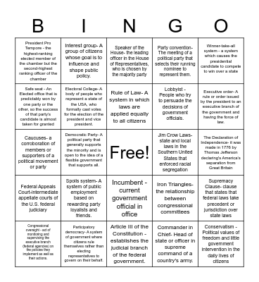 Vocabulary words Bingo Card