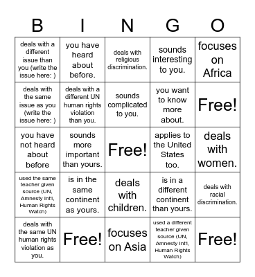 Research Bingo - Find someone whose research question... Bingo Card