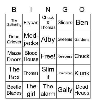 The Maze Runner Bingo Card