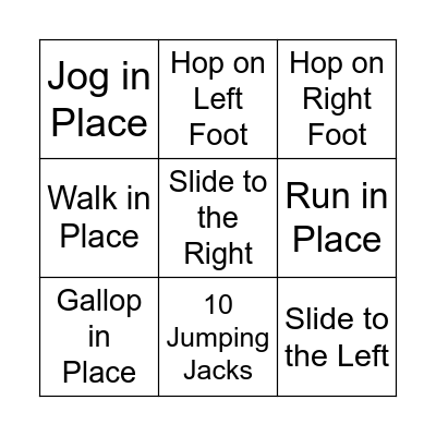 Fitness Bingo Card
