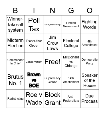 AP Gov Bingo Card