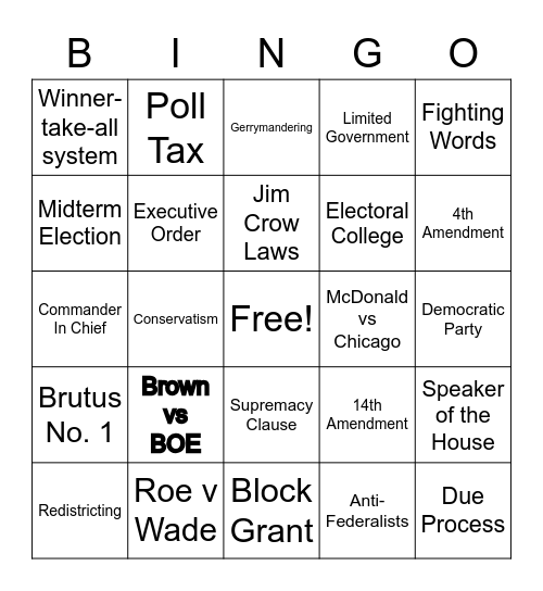 AP Gov Bingo Card