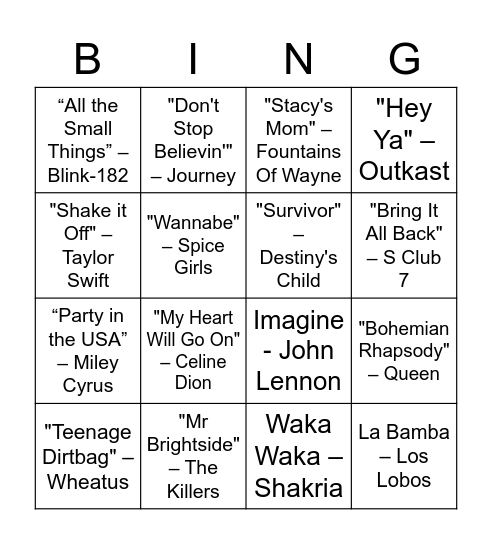 BeSocial Musical Bingo! Bingo Card