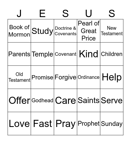 Sacrament Meeting Bingo Card