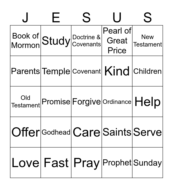 Sacrament Meeting Bingo Card