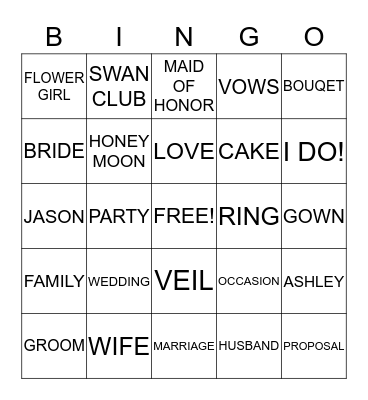 Bridal Shower Bingo! Bingo Card