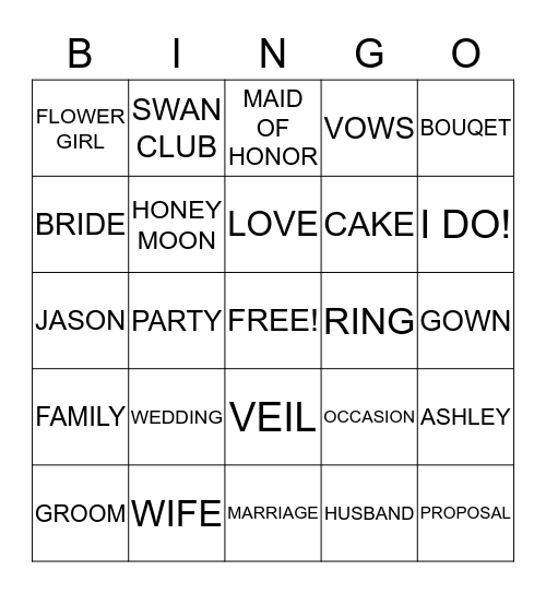 Bridal Shower Bingo! Bingo Card