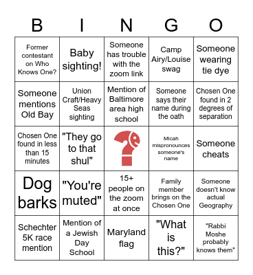 Krieger/Schechter Who Knows One? Bingo Card