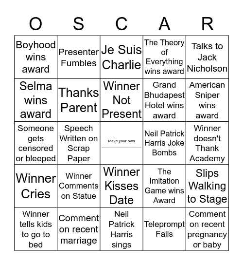 2015 Oscar Bingo! Bingo Card