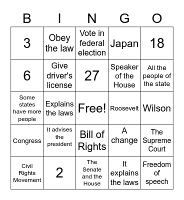 Citizenship-Chapters 6-10 Bingo Card