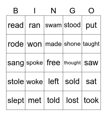 bingo of verbs Bingo Card