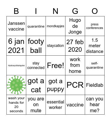 Covid experience in NL Bingo Card