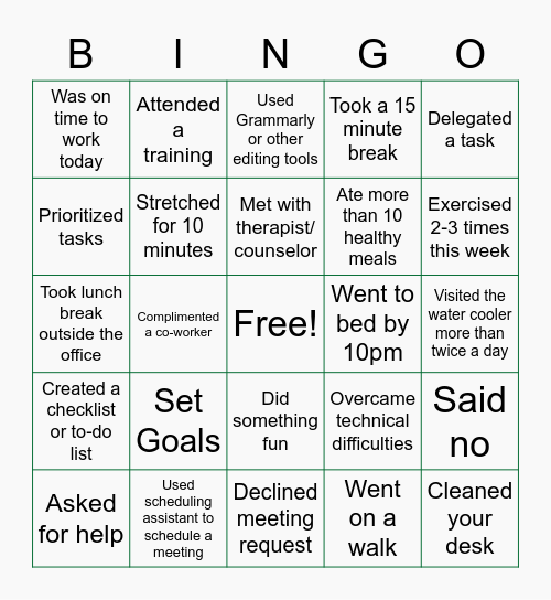 CDBG-DR Productivity Bingo Card