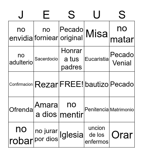 Jeus Bingo Card