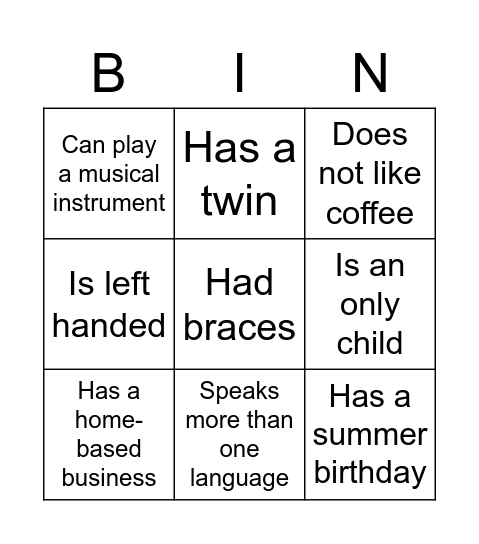 Ice Breaker Bingo Card