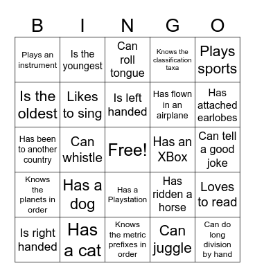 Welcome Back to School Bingo Card