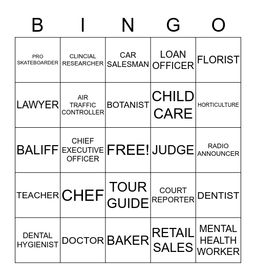 Career SLINGO Bingo Card