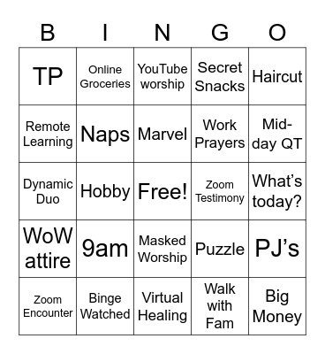 Pandemic Bingo Card