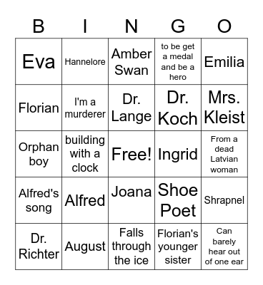 Salt to the Sea Bingo Card