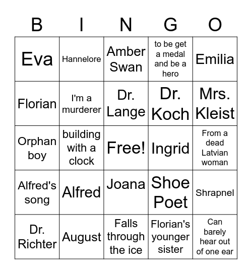 Salt to the Sea Bingo Card