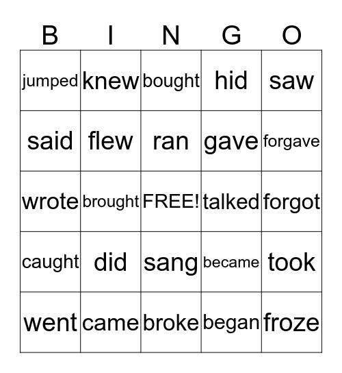 Past Tense Verbs Bingo Card