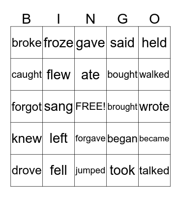 Past tense verbs Bingo Card
