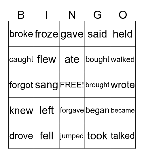 Past tense verbs Bingo Card