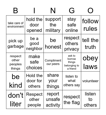 Safe and Caring Environments Bingo Card