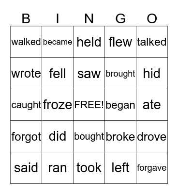 Past Tense Verbs Bingo Card