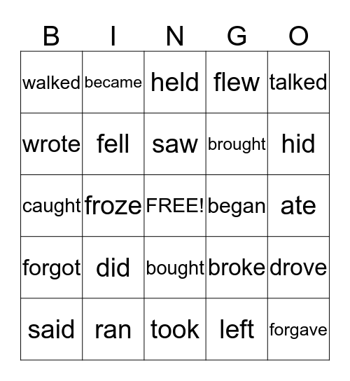 Past Tense Verbs Bingo Card