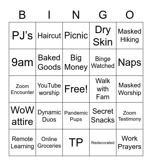 WoW Pandemic Bingo Card