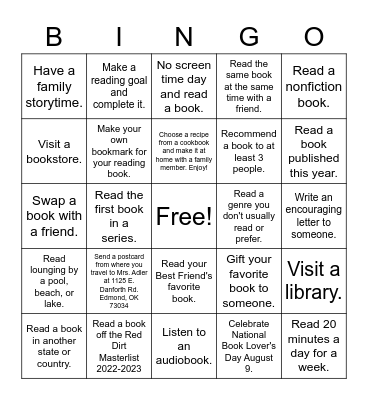 Sequoyah Library Summer Reading 2022 Bingo Card