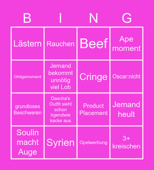 Gntm Bingo Card