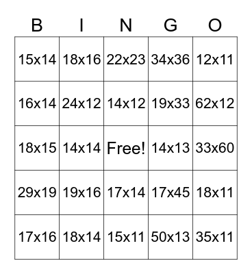 LONG MULTIPLICATION Bingo Card