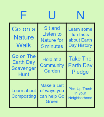 FHGS Earth Day 2021 Bingo Card