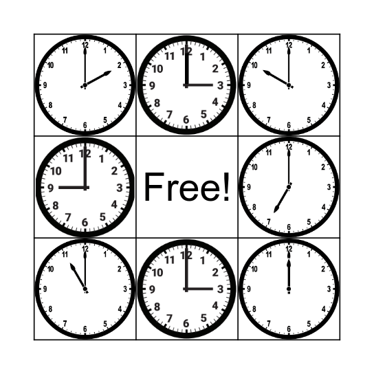 Telling Time Bingo Card
