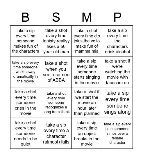 Mamma Mia Bingo Card