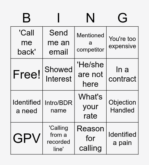 Gong BINGO Card