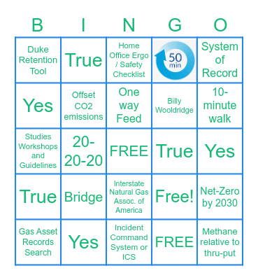 Monday, Day 1 Bingo Card
